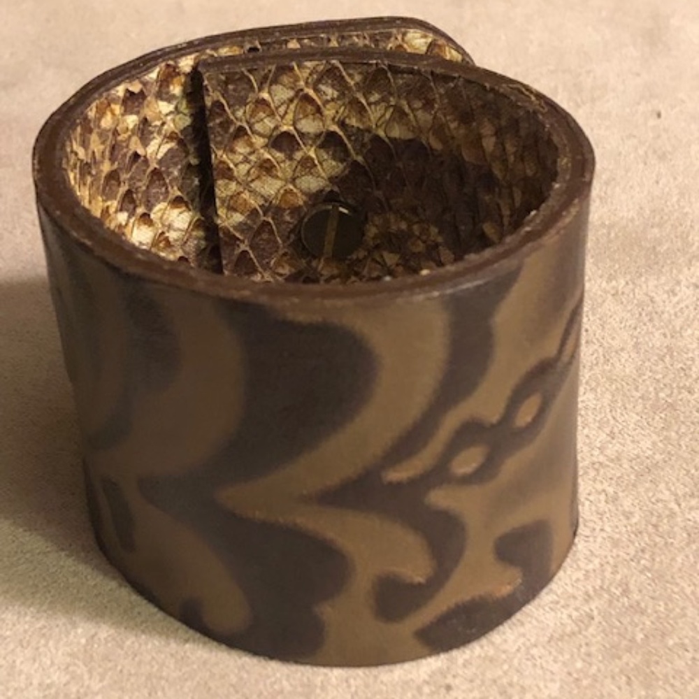 Brown Leather/Python Reversible Cuff - image 2
